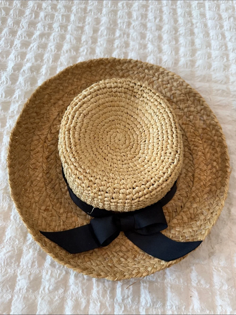 Ann Taylor Natural Straw Boater Hat with Beige Trim